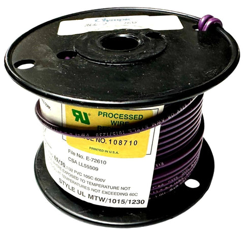 Olympic 366-7 12 AWG Gauge Purple Wire 600V 1/32 PVC UL1015 100' Spool