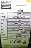 Bodine 42A5BEPM-E3 DC Gear Motor 130V 30:1 1/4HP 1.8A 0.83rpm 135 Torque Ins. B8