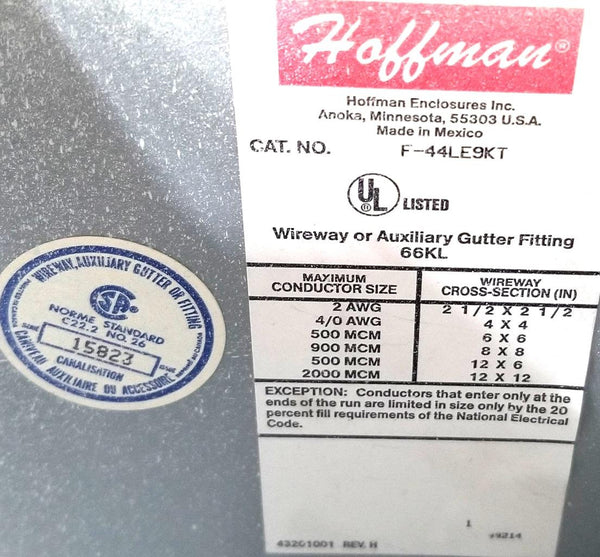 Hoffman F44LE9KT Wireway Auxiliary Gutter Fitting 66KL Rev H Surplus
