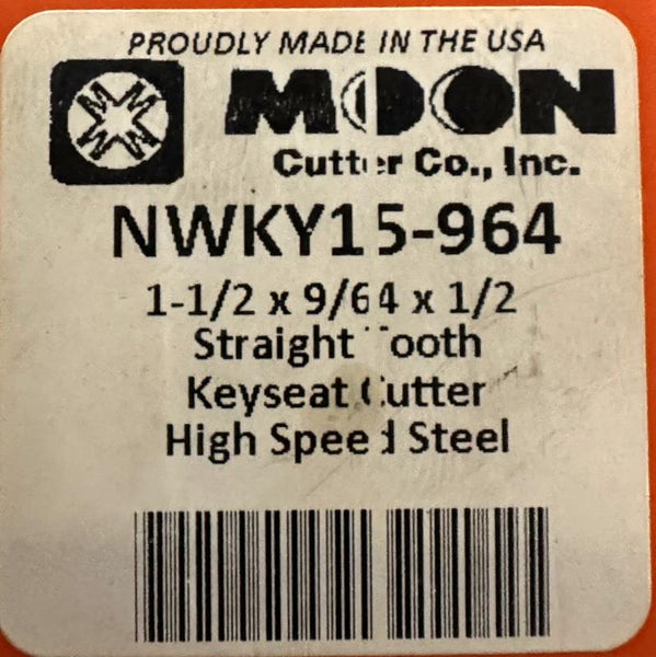 Moon Cutter NWKY15964 Straight Tooth Keyseat Cutter 11/2 X 9/64 X 1/2