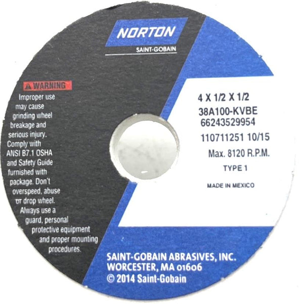 Norton 38A100KVBE Grinding Wheel 4" x 1/2" x 1/2" 8120RPM Surplus Select