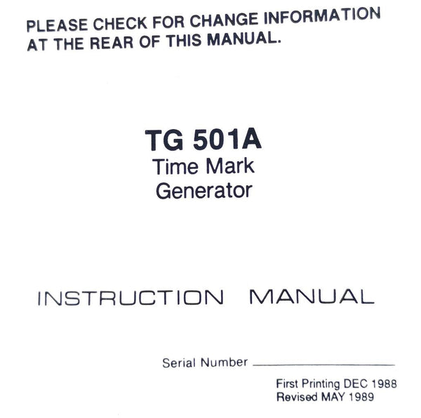 Tektronix TG 501A Time Mark Generator Instruction Manual Surplus Select