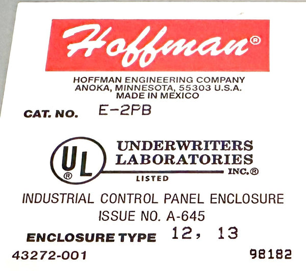 Hoffman E2PB Control Panel Enclosure Surplus Select