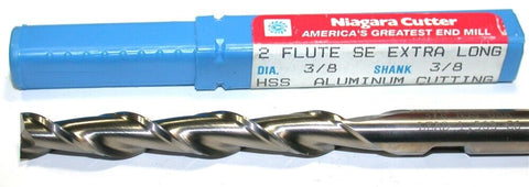 Niagara 3/8" diameter 3/8" Shank 2 flute HSS Xtra Long End Mill 94121 New
