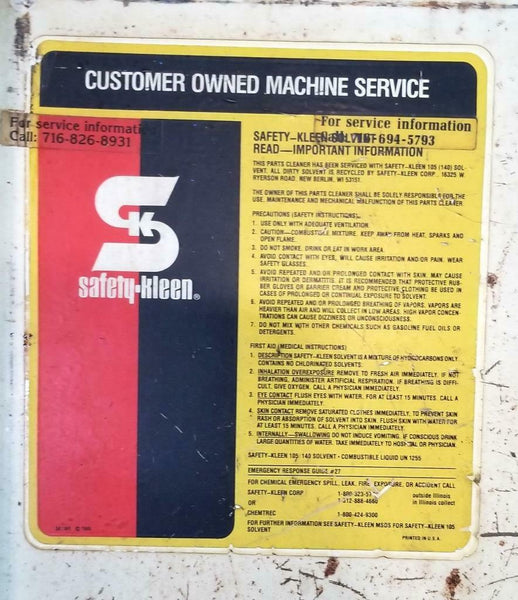 Safety Kleen 6945793 Horizontal Parts Washer 36" X 21" X 16" Surplus