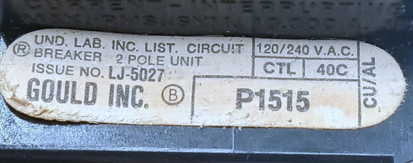 Disjoncteur Tandem Bulldog Pushmatic P1515 15A 120V - Reconditionné Testé Et Garanti