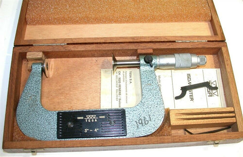 Tesa Swiss Made 3 to 4" Flange Disc Micrometer W/ Case Calibrated