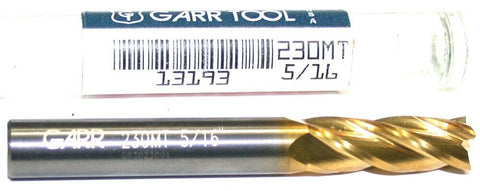 Garr Tool 4-Flute Carbide 5/16" TiN Coated End Mill 13193 New