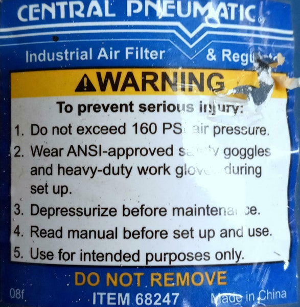 Central Pneumatic 68247 Industrial Pneumatic Air Filter & Regulator