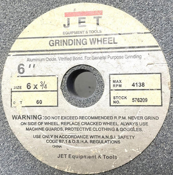 JET 576209 Grinding Wheel 4138 MAX RPM 6" x 3/4" x 1/2" Bore Aluminum