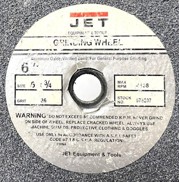 JET 576207 Grinding Wheel 4138RPM 6" x 3/4" x 1/2" Bore Aluminum Oxide