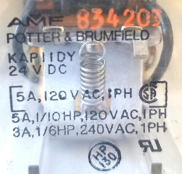 AMF Potter & Brumfield KAP11DY Relay 24VDC 5A 120VAC 1PH (Lot of 7)