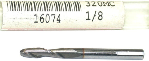 Garr Tool 2-Flute 1/8" Dia TiCN Coated Carbide Spiral Flute Ball End Mill 16074