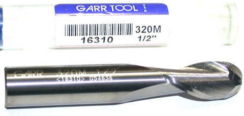 Garr Tool 2-Flute 1/2" Diameter Carbide Spiral Flute Ball End 16310 New