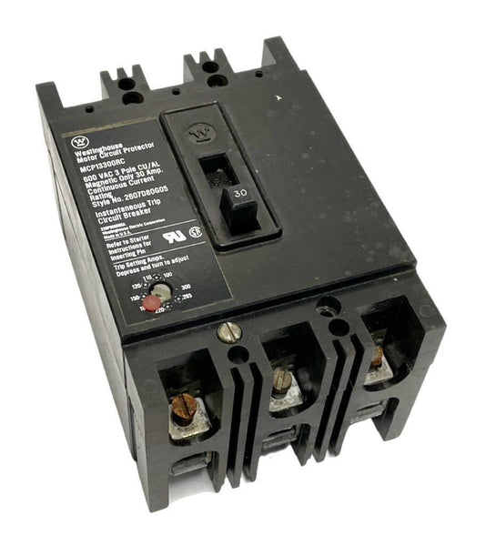 Westinghouse MCP13300RC 3Pole Circuit Breaker 30A 600VAC 3 Phase Bolt