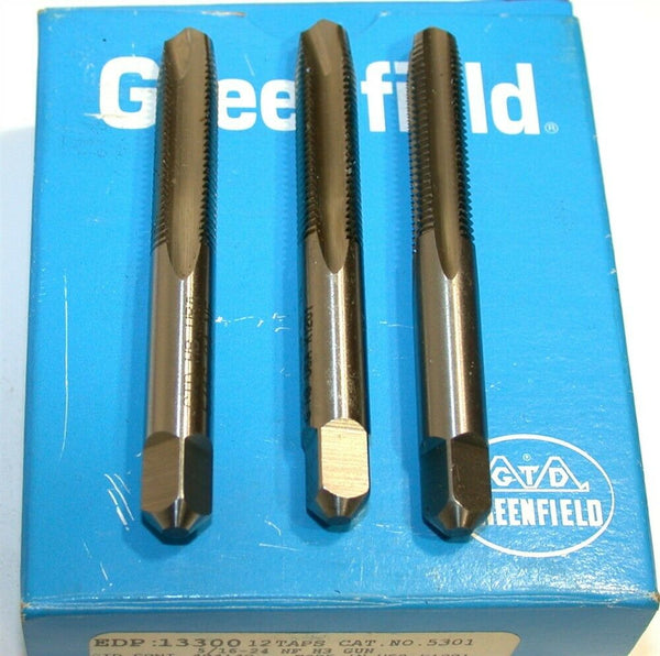 Lot of 3 New Greenfield 5/16"24 NF 2 & 3 flute Taps