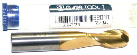 Garr Tool 2-Flute 7/16" Dia Carbide TiN Coat Spiral Flute Ball End 16273 New