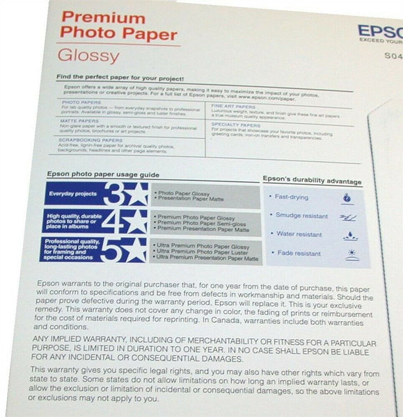 Epson Premium Photo Paper Glossy (11 x 14, 20 Sheets) S041466