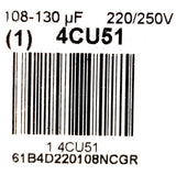 NGM 61B4D220108NCGR Motor Start Capacitor 220-250VAC 50-60Hz 108-130 MFD 4CU51
