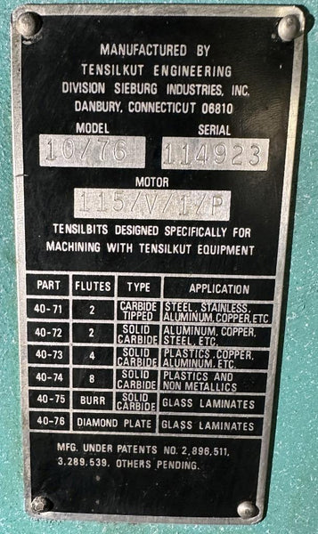 Tensilkut 10/76 Table Router w/ Sieburg 514D 115V