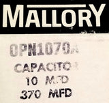 Mallory OPN1070A Capacitor 10MFD 370VAC 10uf 60Hz 70°C