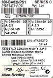 Allen-Bradley 160-BA03NPS1 Speed Controller Ser C 7.06 FRN Motor 1HP 0.75KW
