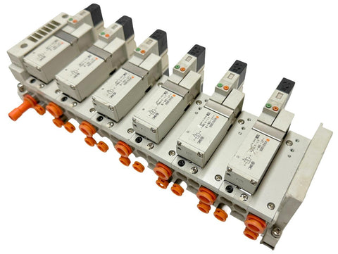 SMC VV5Q11-06-DAI00009 Manifold W/ Six VVQ1000-J1-5N-B Solenoid Valve 0.1-0.7MPa