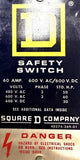 Square D HU-362 Safety Switch 60A 600VAC 600VDC 3PH 30-60 STD HP Ser E1