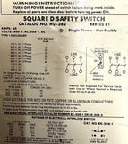 Square D HU-362 Safety Switch 60A 600VAC 600VDC 3PH 30-60 STD HP Ser E1
