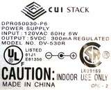 CUI Stack DPR050030-P6 Power Supply DV-530R Input 120VAC 60Hz 6W Output 5VDC
