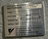 Yaskawa Motoman UP50 Robot Arm YR-UP50-A02 w/ Yasnac XRC 2001 Control & Pendant
