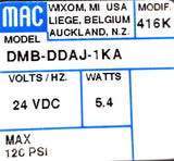 Mac 52A-11-B0A-DM-DDAJ-1KA Solenoid Valve 20-120 PSI W/ DMB-DDAJ-1KA Coil