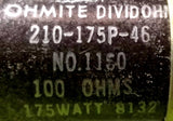 OHMITE 210-175P-46 Vitreous Enamled Resistor 1160 175W 100OHMS