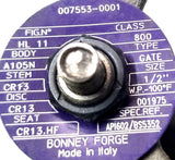 Bonney Forge HL 11 Gate Valve 1/2" 007553-0001 Class 800 Body A105N Stem CR13