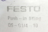 Festo OS-G1/4-10 Male Straight Push-In Fitting 10mm OD 186101 - Pack of (20)