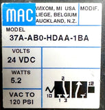 MAC 37A-AB0-HDAA-1BA Solenoid Valve 24 VDC 5.2W 120 PSI