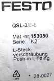 Festo QSL-3/8-8 Push To Connect Elbow Series K2 Type L (Bag of 10)