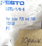 Festo QSTL-1/8-8 Push To Connect Tee Tube Fitting P7 153120 (Bag of 10)