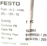 Festo QSL-12H-10 Push In Fitting Type L 153064 (Bag of 9)