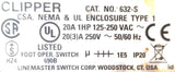 Clipper 632-S Foot Pedal 20A 1HP HZ4 125-250VAC 50-60Hz Type 1 Enclosure 690B