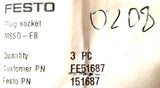 Festo MSSD-EB Plug Socket (Lot of 3) FE51687 151687 K4