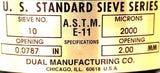 Dual Manufacturing No.10 Standard Sieve 8" Brass 2000 Microns 0.0787" Opening