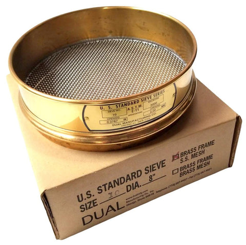 Dual Manufacturing No.10 Standard Sieve 8" Brass 2000 Microns 0.0787" Opening