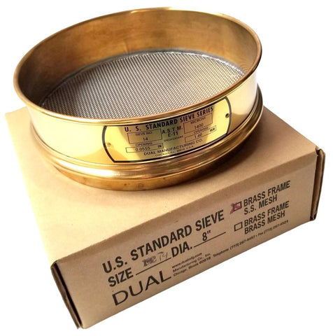 Dual Manufacturing No.14 Standard Sieve 8" Brass Size 14 1400 Microns 0.0555"