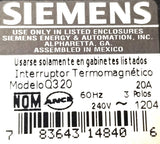 Siemens Q320 Circuit Breakers 3P 20A 60Hz (Box of 4)