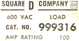 Square D 999316 Circuit Breaker 600VAC 100A CU #1-#10