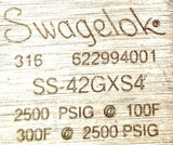 Swagelok SS-42GXS4 Three Way Ball Valve 316 622994001 2500Psig