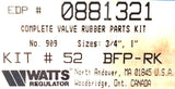 Watts 0881321 Complete Valve Rubber Parts Kit 3/4" and 1" #52 909 BFP-RK