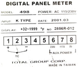 Total Group 498 Digital Panel Meter 115/230VAC Type K
