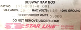 Starline 192-0003-0 G01 Busway Tap Box 20A Max 125V Max 5000A Short Circuit